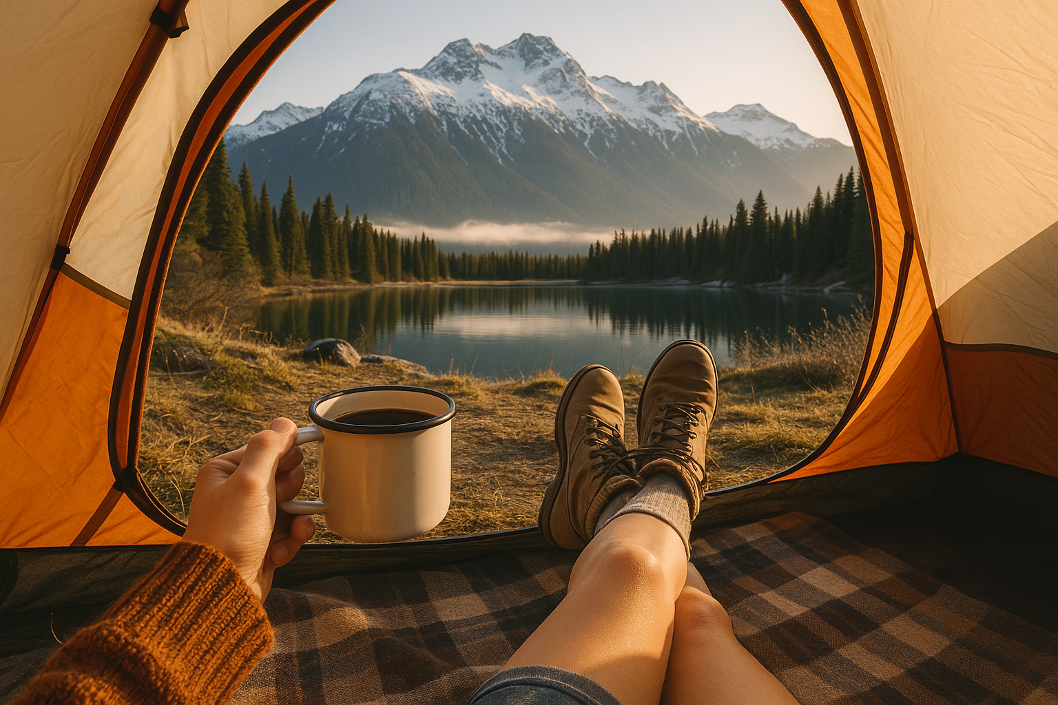 instagram lifestyle post with outdoor adventure morning scene