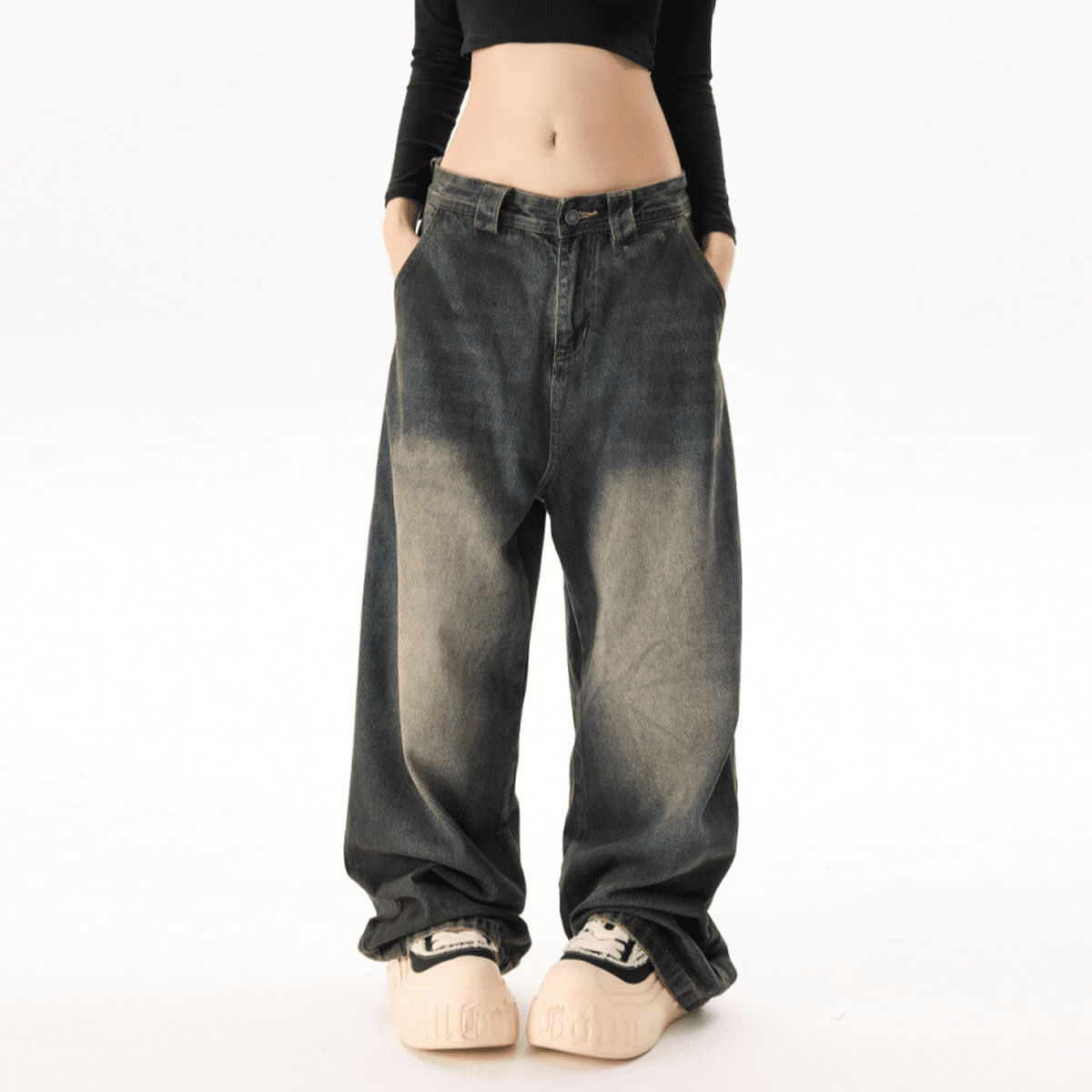 xtra loose fit straight-leg washed jeans
