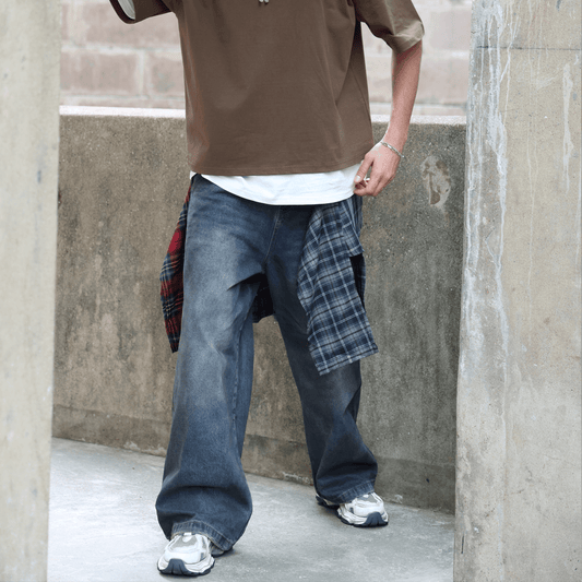xtra loose fit straight-leg washed jeans