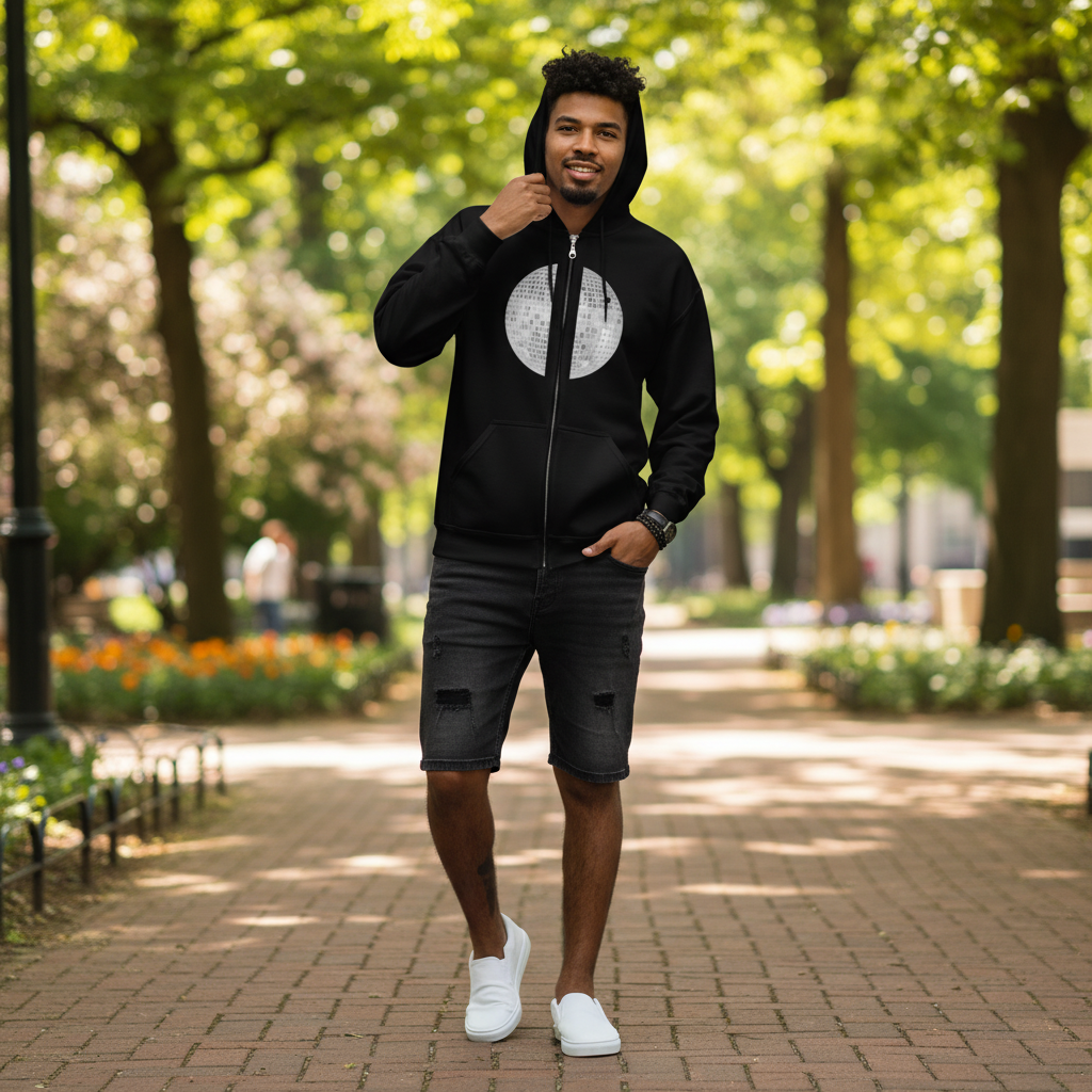 black discoball zip hoodie