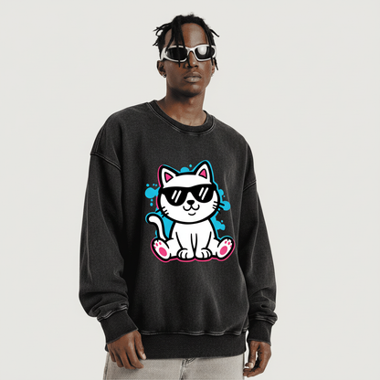 Model wearing xtra kitti sweatshirt - bigger design centered lower