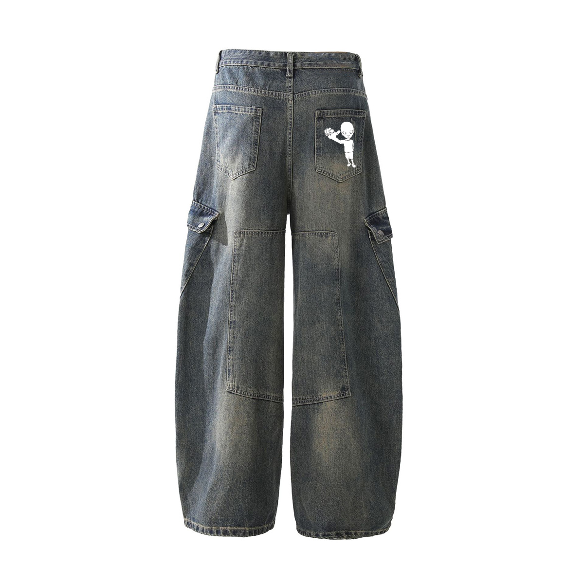 black distressed jeans with xTra graphic on the pocket 